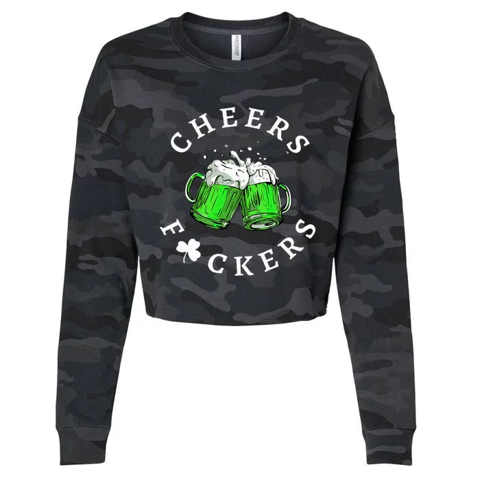 Cheers Fckers' St Patricks Day Beer Drinking Funny Cropped Pullover Crew