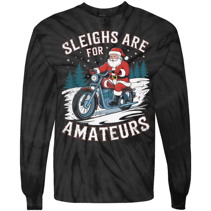 Christmas Funny Santa Claus Humor Xmas Holiday Motorcycle Tie-Dye Long Sleeve Shirt