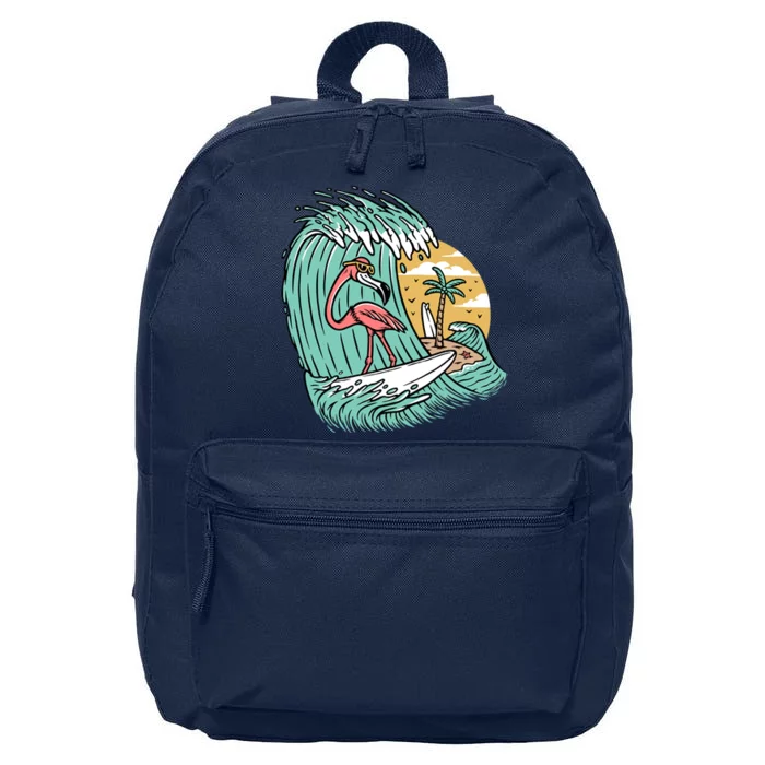 Cute Flamingo Surfing The Sea Holiday Gift Surf 16 in Basic Backpack