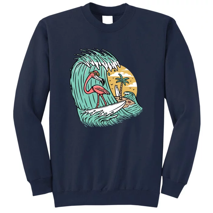 Cute Flamingo Surfing The Sea Holiday Gift Surf Tall Sweatshirt