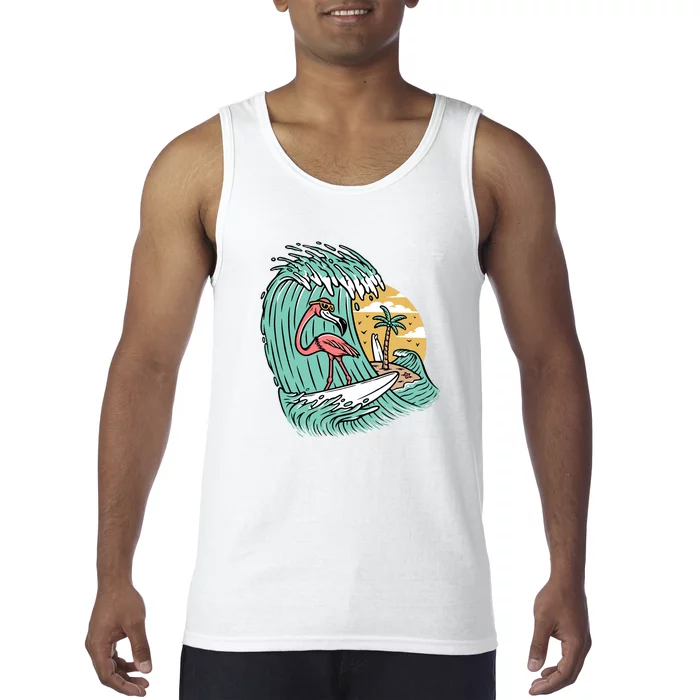 Cute Flamingo Surfing The Sea Holiday Gift Surf Tank Top