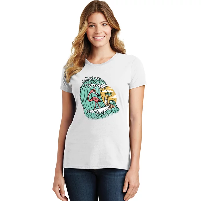 Cute Flamingo Surfing The Sea Holiday Gift Surf Women's T-Shirt