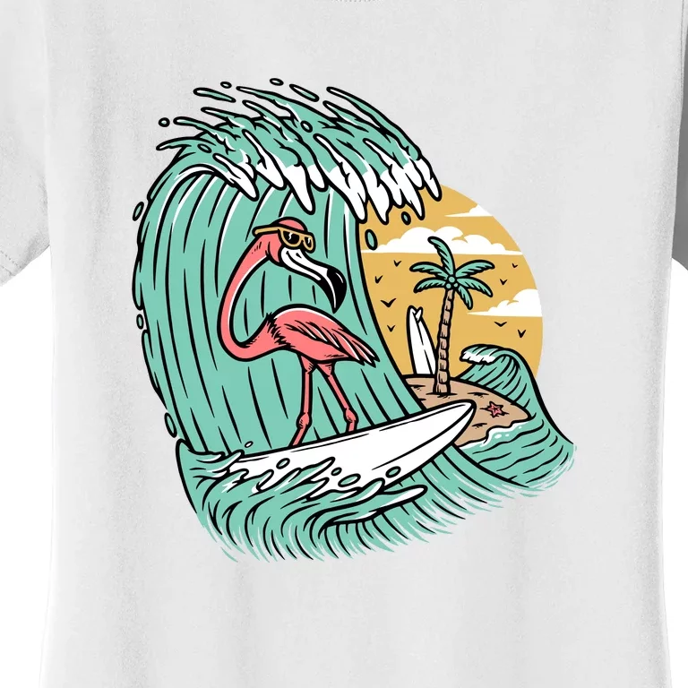 Cute Flamingo Surfing The Sea Holiday Gift Surf Women's T-Shirt