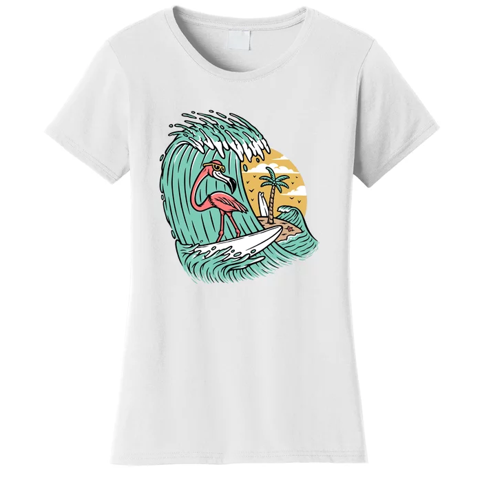 Cute Flamingo Surfing The Sea Holiday Gift Surf Women's T-Shirt