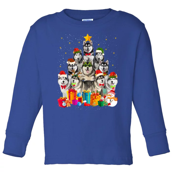 Christmas Funny Siberian Husky Dog Tree Xmas Pet Dog Lover Meaningful Gift Toddler Long Sleeve Shirt