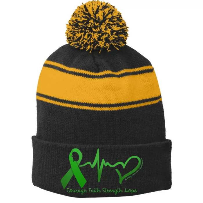 Courage Faith Strength Hope Kidney Disease Awareness Stripe Pom Pom Beanie