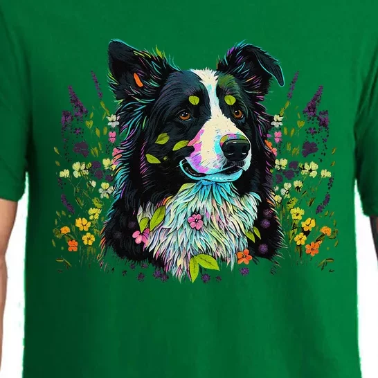 Cute Flower Summer Floral Border Collie Pajama Set