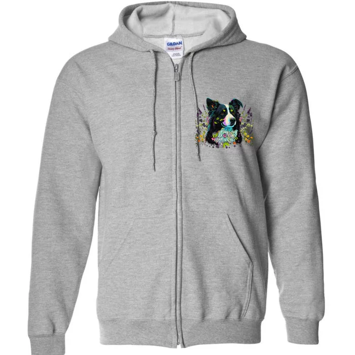 Cute Flower Summer Floral Border Collie Full Zip Hoodie