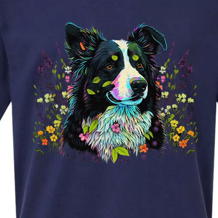 Cute Flower Summer Floral Border Collie Sueded Cloud Jersey T-Shirt