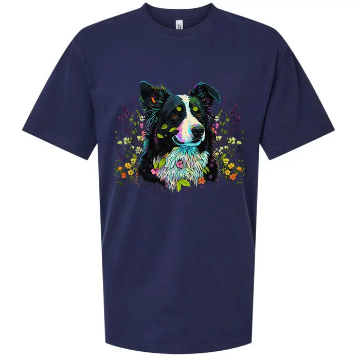 Cute Flower Summer Floral Border Collie Sueded Cloud Jersey T-Shirt