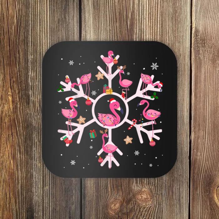 Christmas Flamingo Santa Hat Snowflakes Coaster