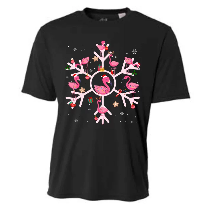 Christmas Flamingo Santa Hat Xmas Lights Flamingo Snowflakes Cooling Performance Crew T-Shirt