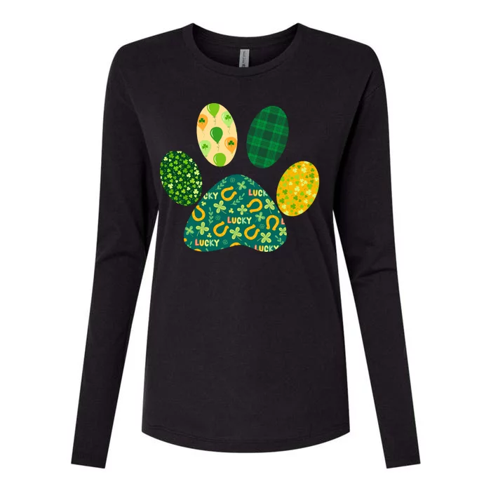 Cute Funny St Patrick's Day Patterns Pet Animal Paw Womens Cotton Relaxed Long Sleeve T-Shirt