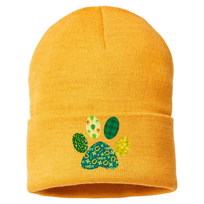 Cute Funny St Patrick's Day Patterns Pet Animal Paw Sustainable Knit Beanie