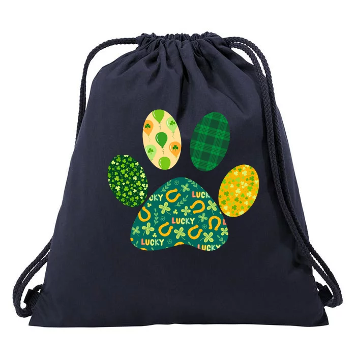 Cute Funny St Patrick's Day Patterns Pet Animal Paw Drawstring Bag