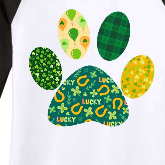 Cute Funny St Patrick's Day Patterns Pet Animal Paw Women's Tri-Blend 3/4-Sleeve Raglan Shirt