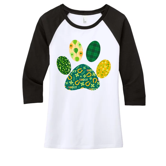 Cute Funny St Patrick's Day Patterns Pet Animal Paw Women's Tri-Blend 3/4-Sleeve Raglan Shirt