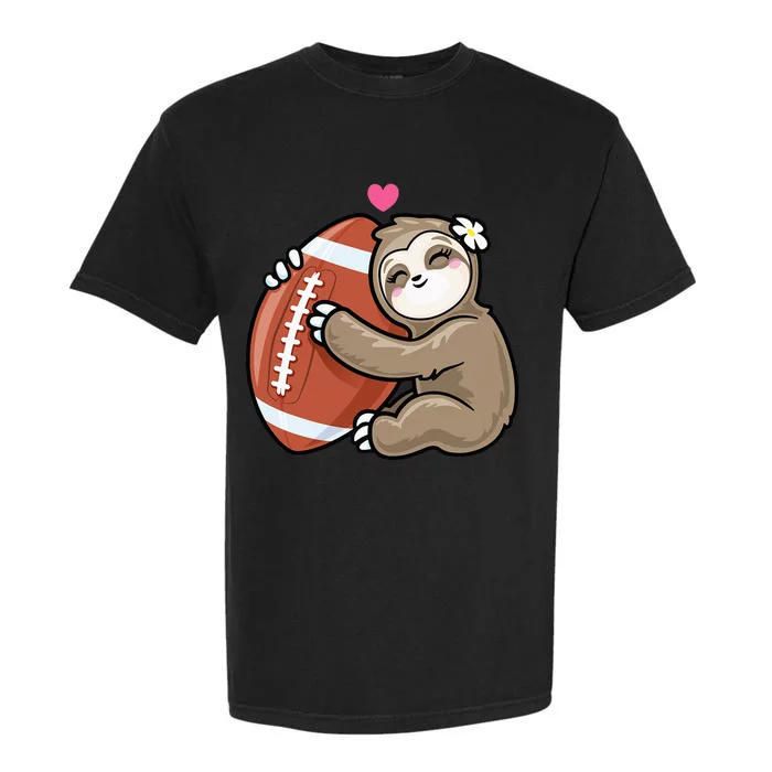 Cute Football Sloth Love American Football Garment-Dyed Heavyweight T-Shirt