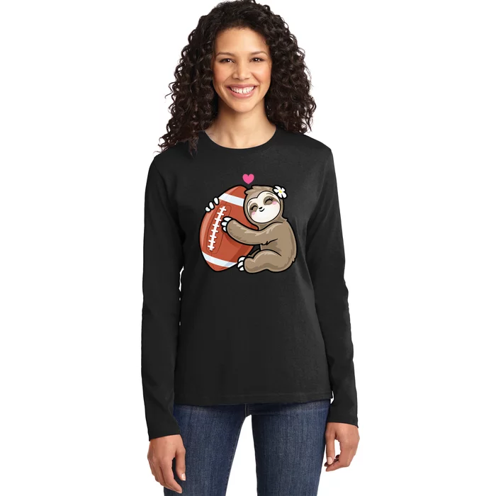 Cute Football Sloth Love American Football Ladies Long Sleeve Shirt