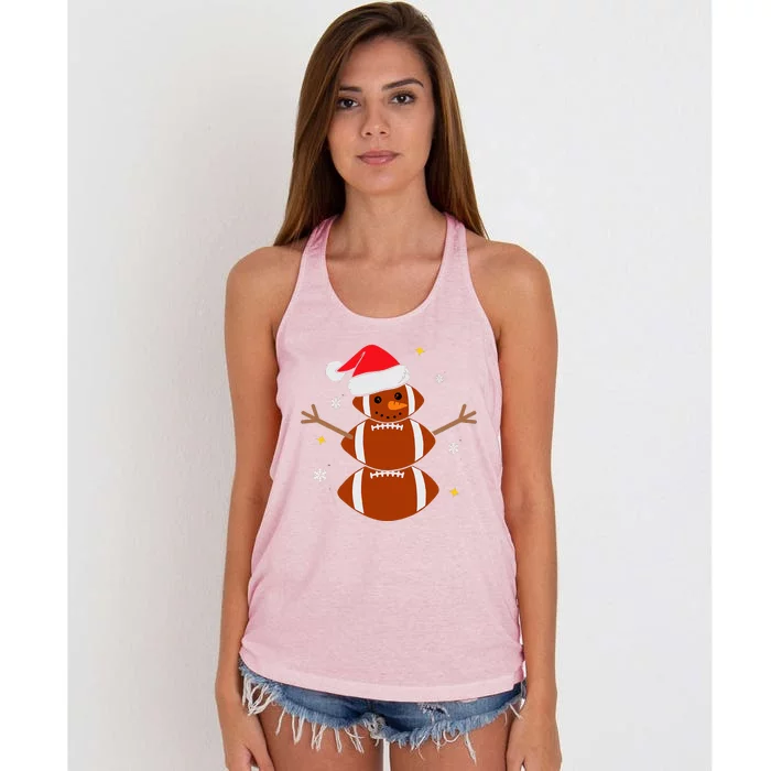 Christmas Football Snowman Football Christmas Women's Knotted Racerback Tank