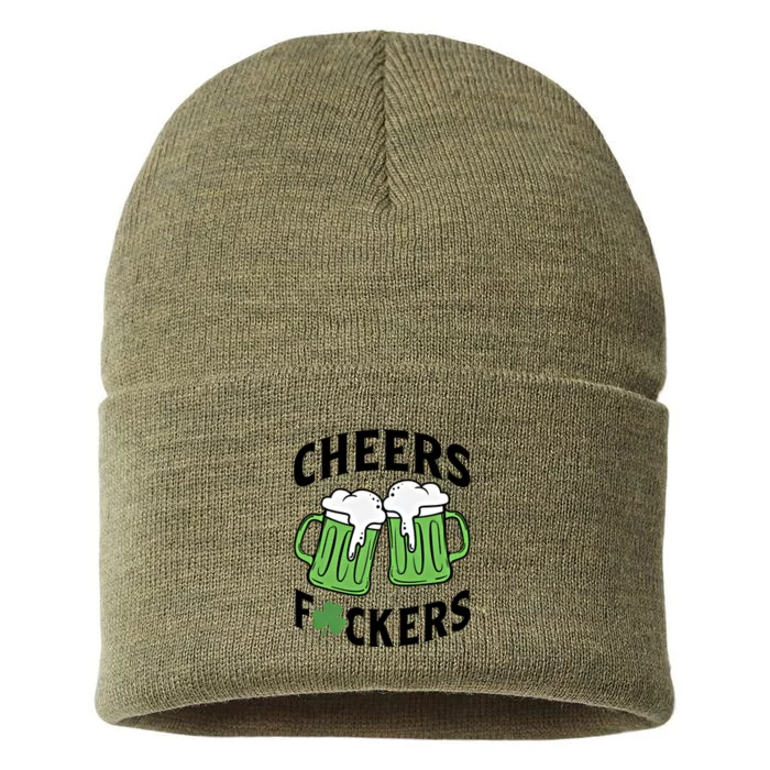 Cheers Fckers St Patricks Day Beer Drinking Funny Gift Sustainable Knit Beanie