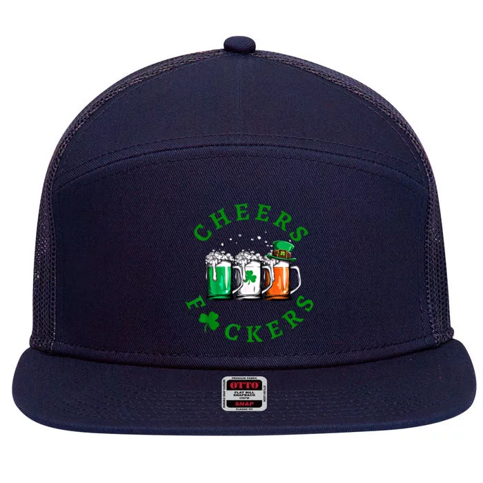 Cheers Fuckers St Patricks Day Ireland Beer Drinking Mugs Gift 7 Panel Mesh Trucker Snapback Hat