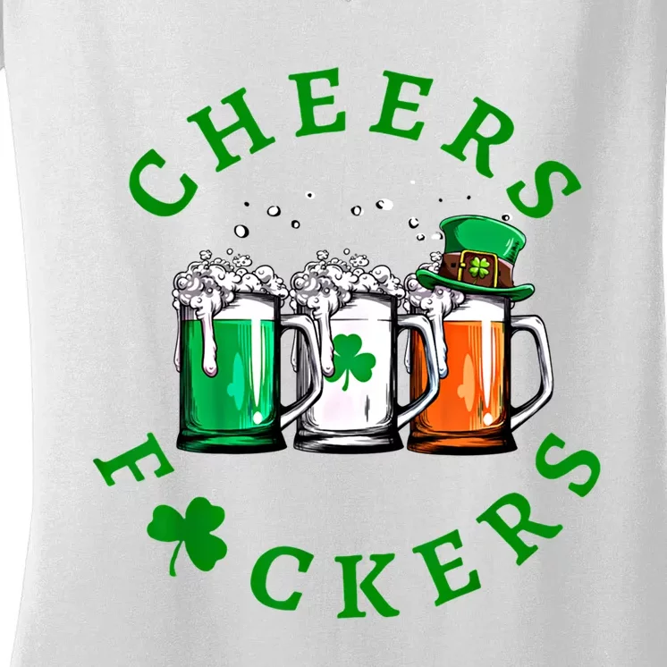 Cheers Fuckers St Patricks Day Ireland Beer Drinking Mugs Gift Women's V-Neck T-Shirt