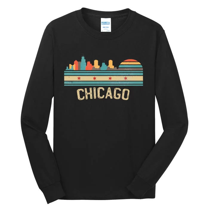 Chicago Flag Skyline Vintage Illinois City Tall Long Sleeve T-Shirt