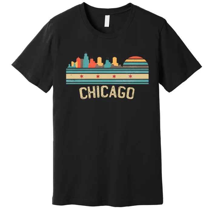 Chicago Flag Skyline Vintage Illinois City Premium T-Shirt