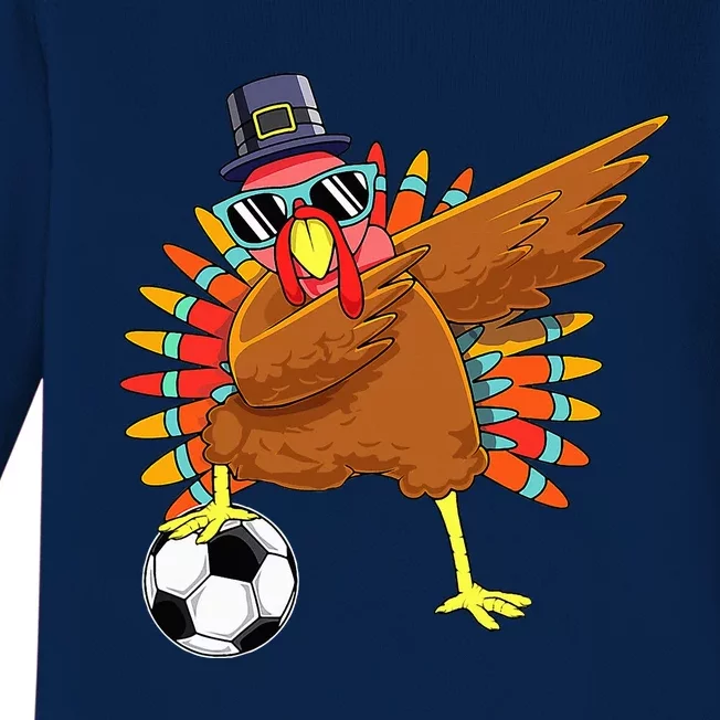 Cute Funny Soccer Thanksgiving Dabbing Turkey Dab Baby Long Sleeve Bodysuit