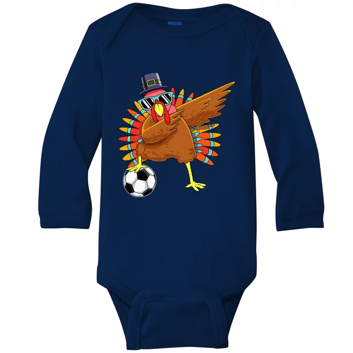 Cute Funny Soccer Thanksgiving Dabbing Turkey Dab Baby Long Sleeve Bodysuit