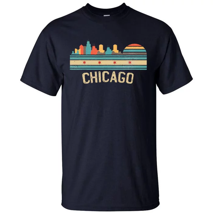 Chicago Flag Skyline Vintage Illinois City Retro Souvenir Tall T-Shirt