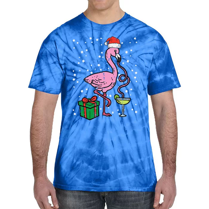 Christmas Flamingo Santa Tropical Xmas Vacation Funny Funny Tie-Dye T-Shirt