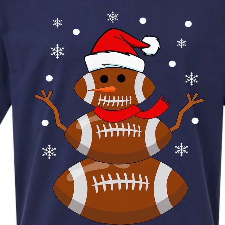 Christmas Football Snowman Football Christmas Sueded Cloud Jersey T-Shirt