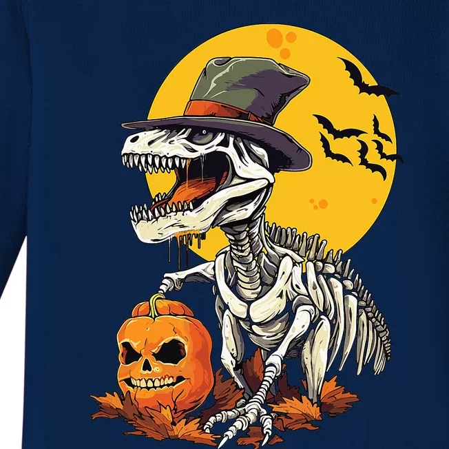 Creepy Funny Skeleton Dinosaur T Rex Halloween Baby Long Sleeve Bodysuit