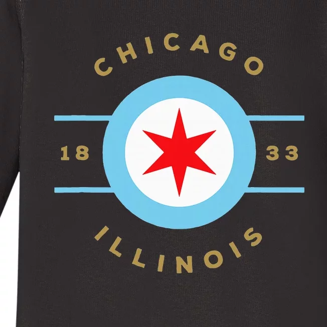 Chicago Flag Star Logo Illinois 1833 Baby Long Sleeve Bodysuit