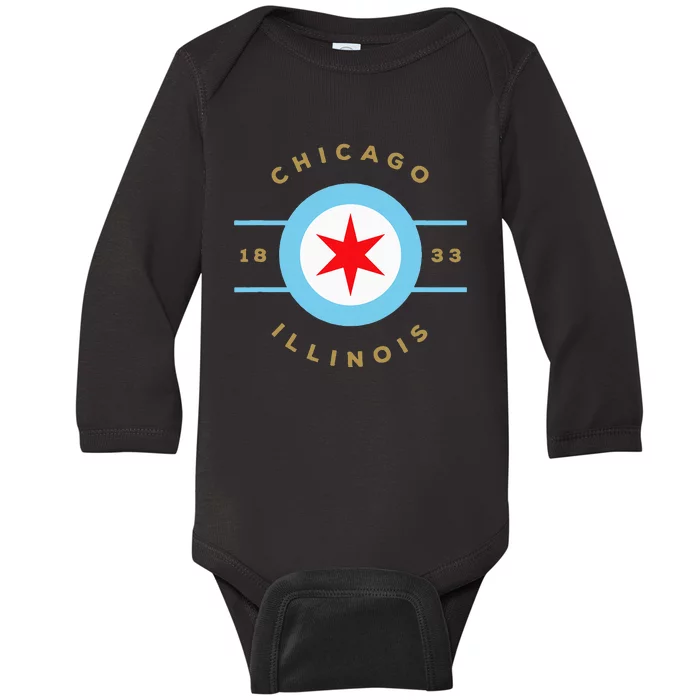 Chicago Flag Star Logo Illinois 1833 Baby Long Sleeve Bodysuit