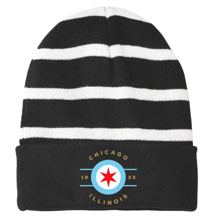 Chicago Flag Star Logo Illinois 1833 Striped Beanie with Solid Band