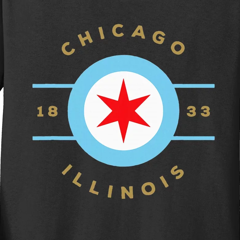 Chicago Flag Star Logo Illinois 1833 Kids Long Sleeve Shirt