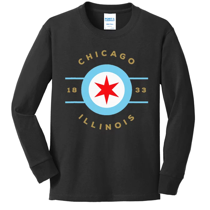 Chicago Flag Star Logo Illinois 1833 Kids Long Sleeve Shirt