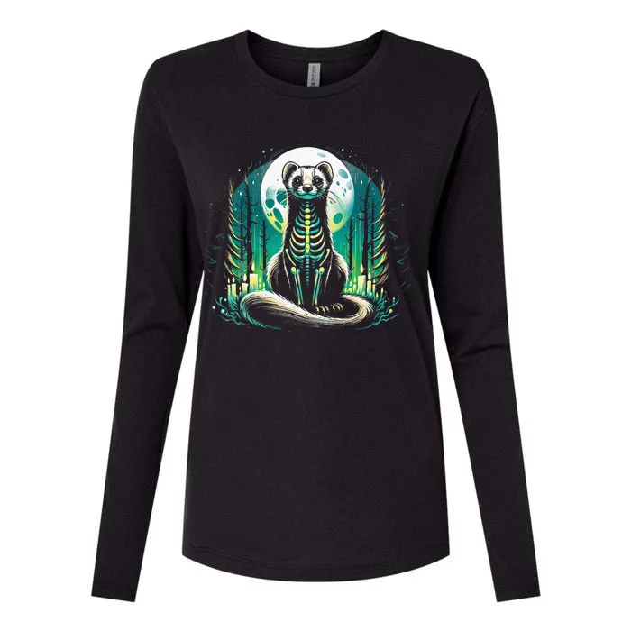 Cool Ferret Skeleton Halloween Christmas Birthday Womens Cotton Relaxed Long Sleeve T-Shirt