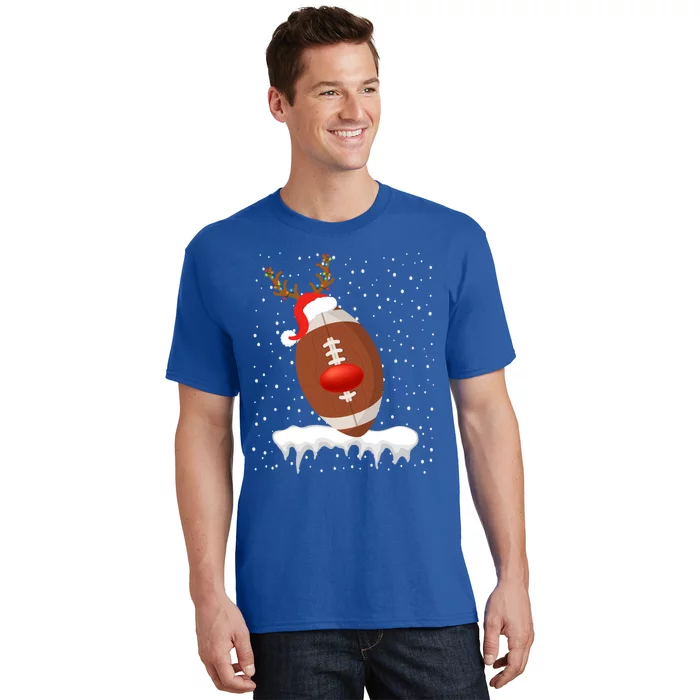 Christmas Football Santa Hat Reindeer Xmas Lights Holiday Funny Gift T-Shirt