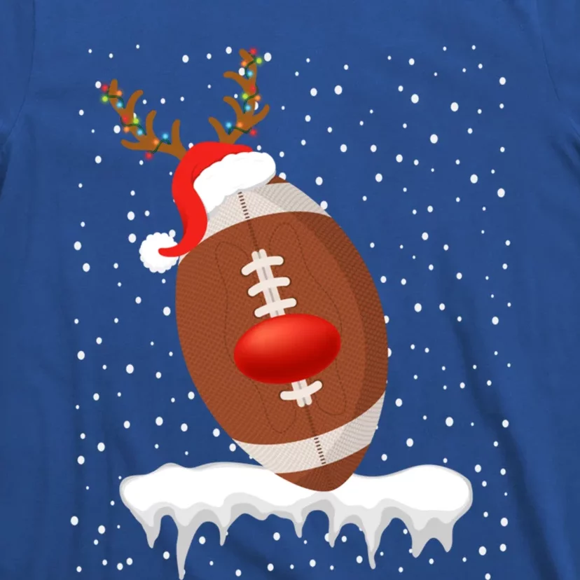 Christmas Football Santa Hat Reindeer Xmas Lights Holiday Funny Gift T-Shirt