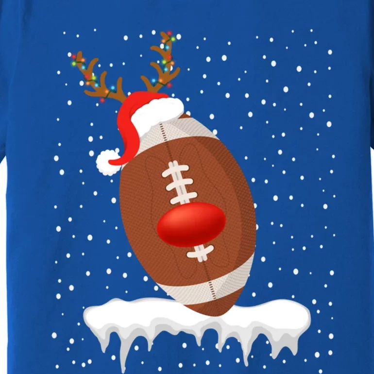 Christmas Football Santa Hat Reindeer Xmas Lights Holiday Funny Gift Premium T-Shirt