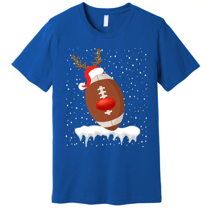 Christmas Football Santa Hat Reindeer Xmas Lights Holiday Funny Gift Premium T-Shirt