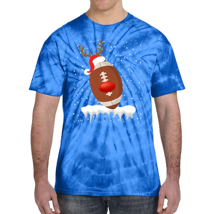 Christmas Football Santa Hat Reindeer Xmas Lights Holiday Funny Gift Tie-Dye T-Shirt