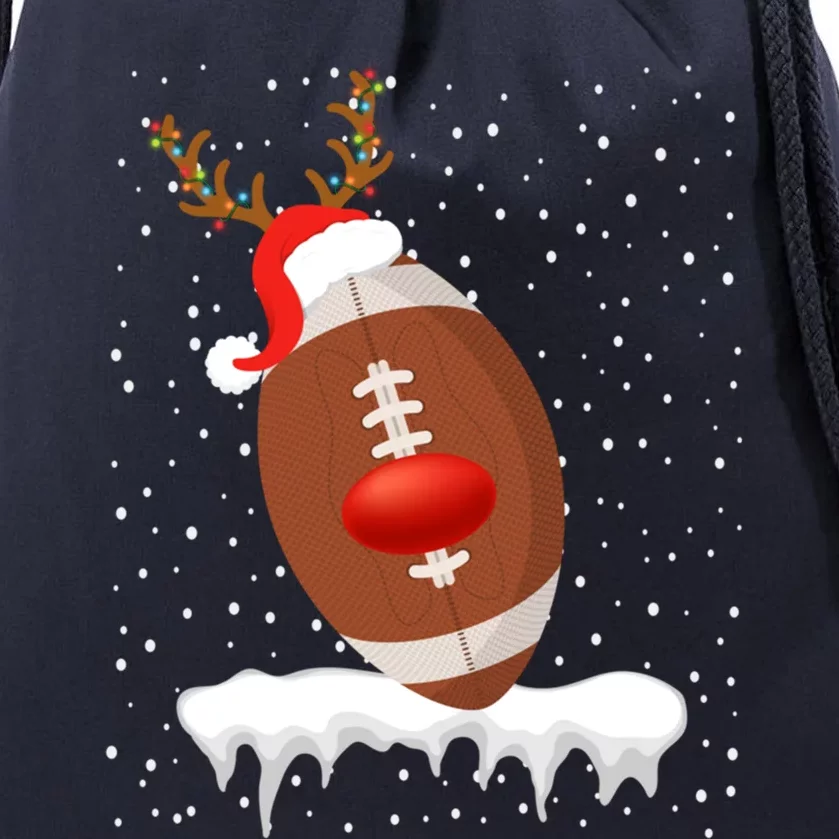 Christmas Football Santa Hat Reindeer Xmas Lights Holiday Funny Gift Drawstring Bag