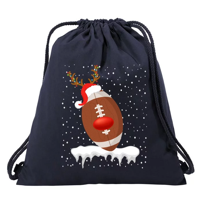 Christmas Football Santa Hat Reindeer Xmas Lights Holiday Funny Gift Drawstring Bag