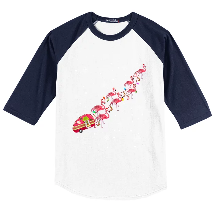 Christmas Flamingo Santa Ridder Pink Flamingos Xmas Tree Gift Baseball Sleeve Shirt