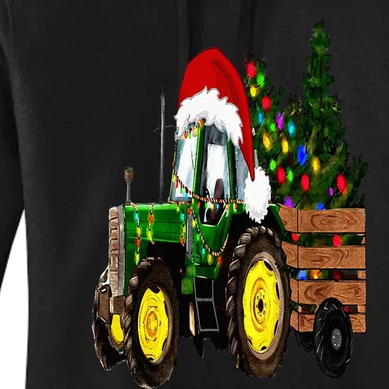 Christmas Farm Tractor Christmas Tree Lights Santa Farmer Women's Pullover Hoodie